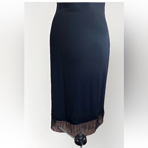 Vintage 90s Cache Little Black Dress Strap Beaded Fringe Hem With Shawl Size 6 - Picture 3 of 10